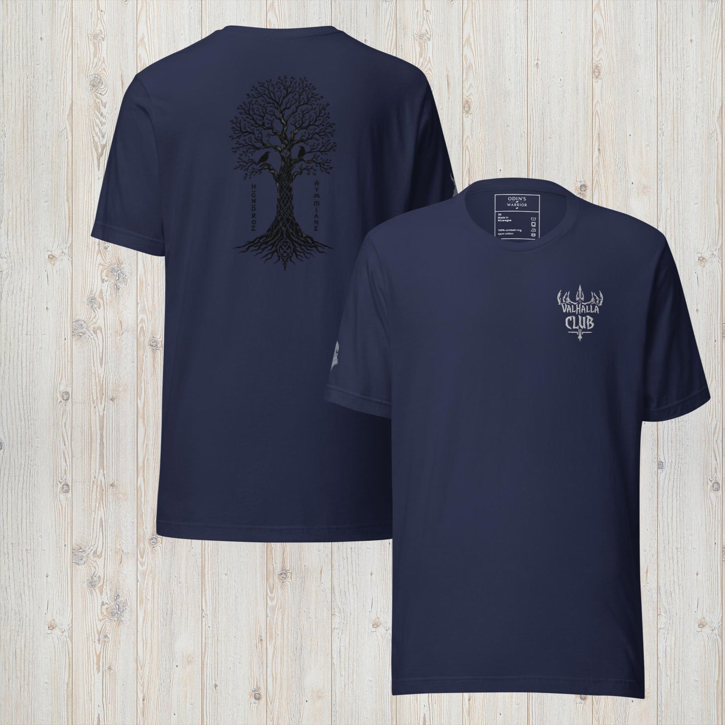 Valhalla T-shirt showcasing Norse apparel style