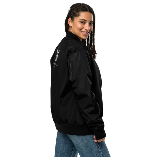 Recycled bomber jacket showcasing sustainable Viking style